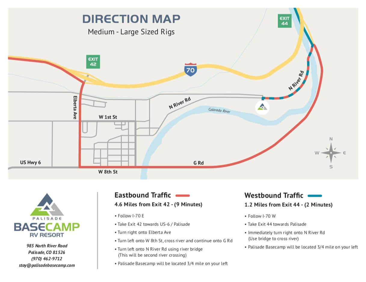 Directions to Palisade Basecamp for Medium and Large Vehicles